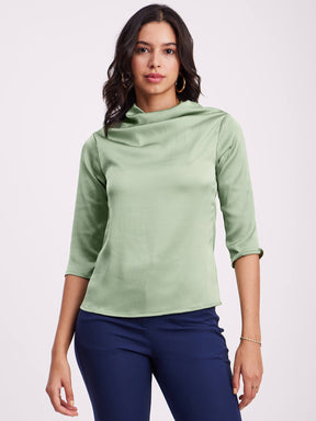 Satin Cowl Neck Top - Green