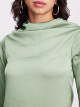 Satin Cowl Neck Top - Green