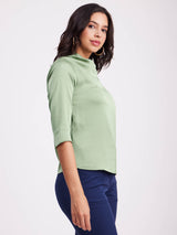 Satin Cowl Neck Top - Green