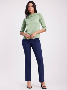 Satin Cowl Neck Top - Green