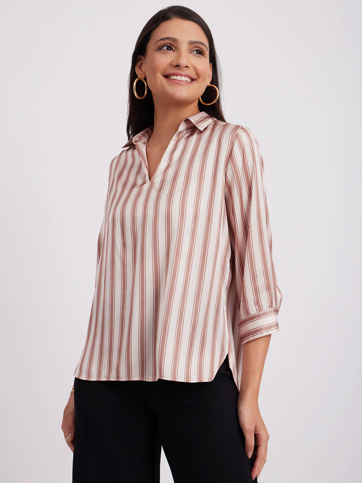 Satin Box Pleated Top - Beige And Brown