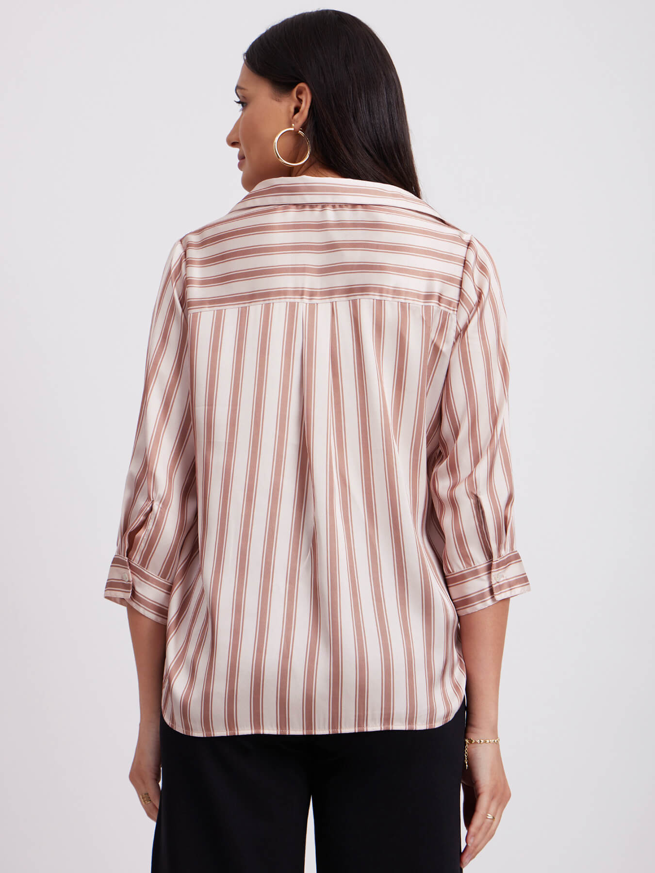 Satin Box Pleated Top - Beige And Brown