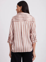 Satin Box Pleated Top - Beige And Brown