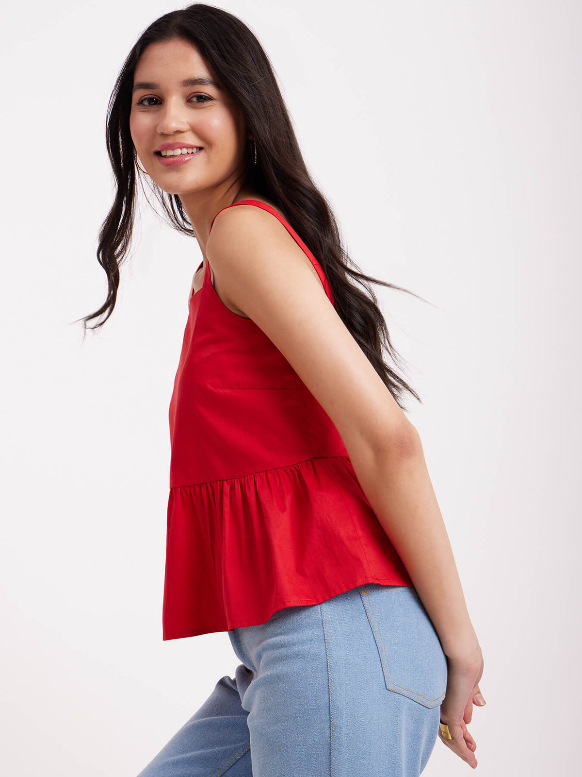 Cotton Gather Detail Top - Red
