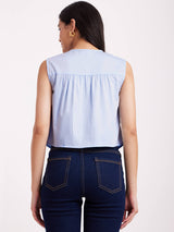 Cotton Gathered Yoke Top - Blue