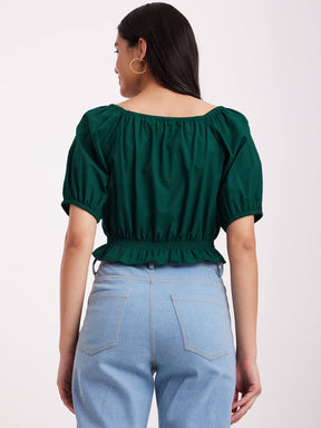 Linen Square Neck Top - Green