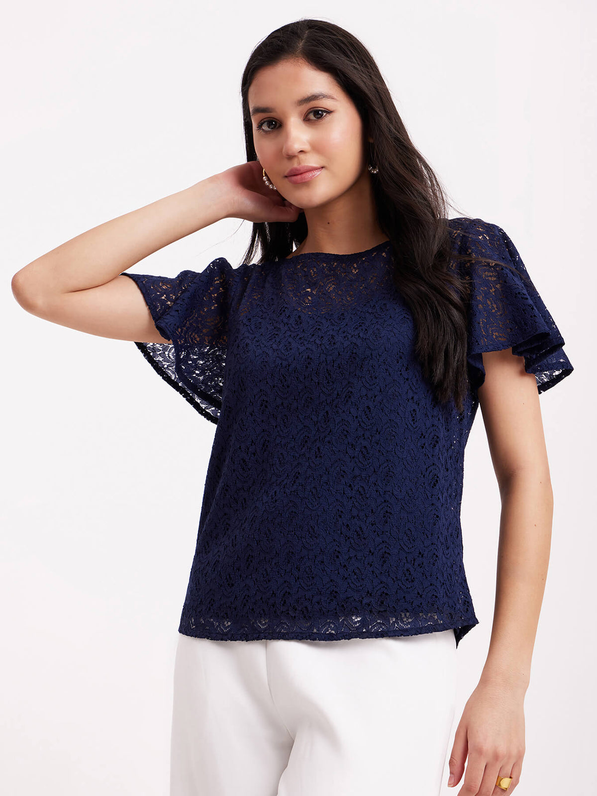 Bell Sleeves Lace Top - Navy Blue