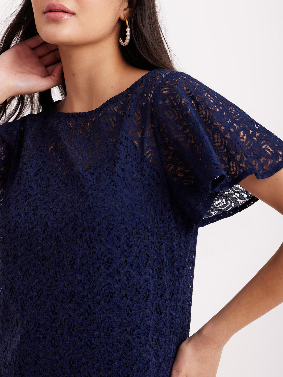 Bell Sleeves Lace Top - Navy Blue