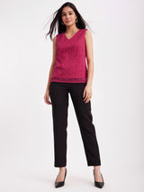 V Neck Lace Top - Fuchsia