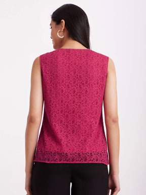 V Neck Lace Top - Fuchsia