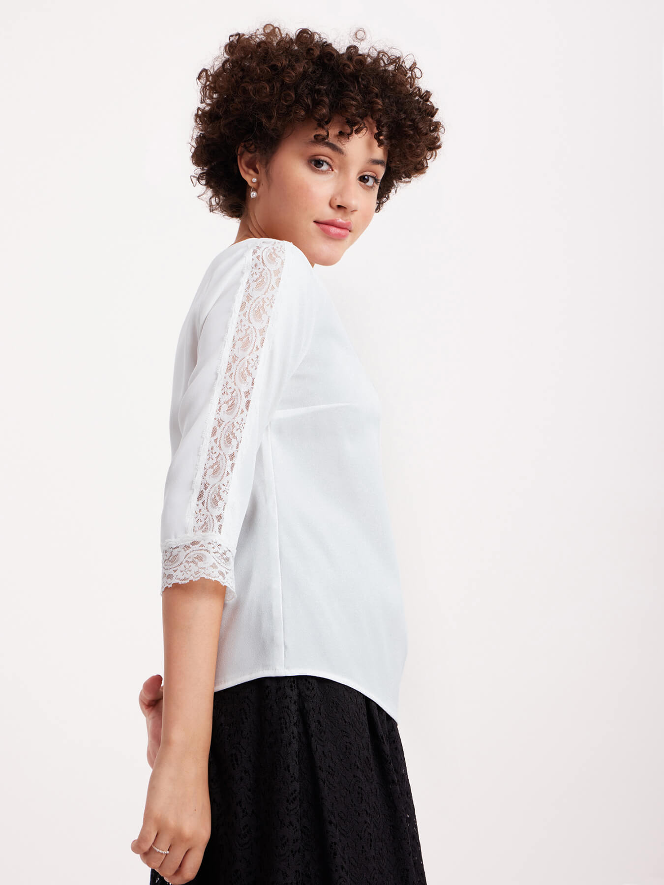 Boat Neck Lace Top - White