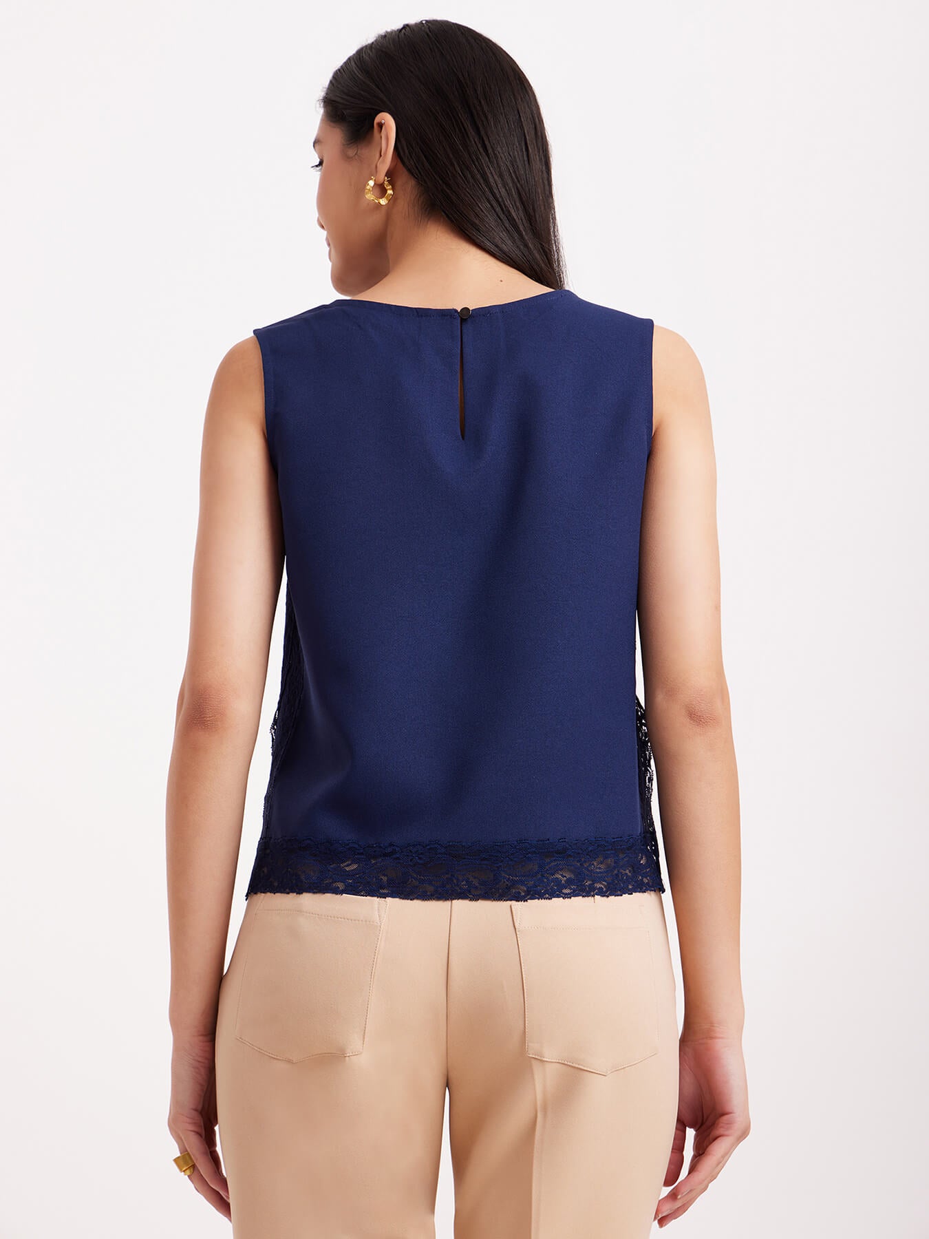 Round Neck Lace Top - Navy Blue