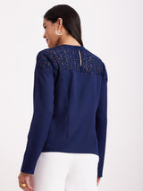 Full Sleeves Lace Top - Navy Blue