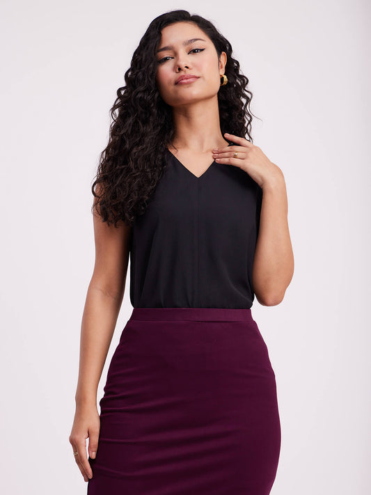 V Neck Sleeveless Top - Black