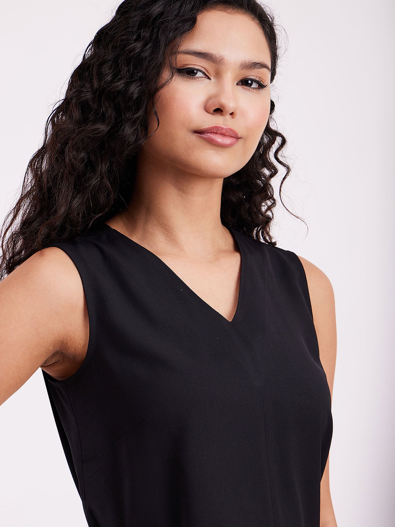 V Neck Sleeveless Top - Black