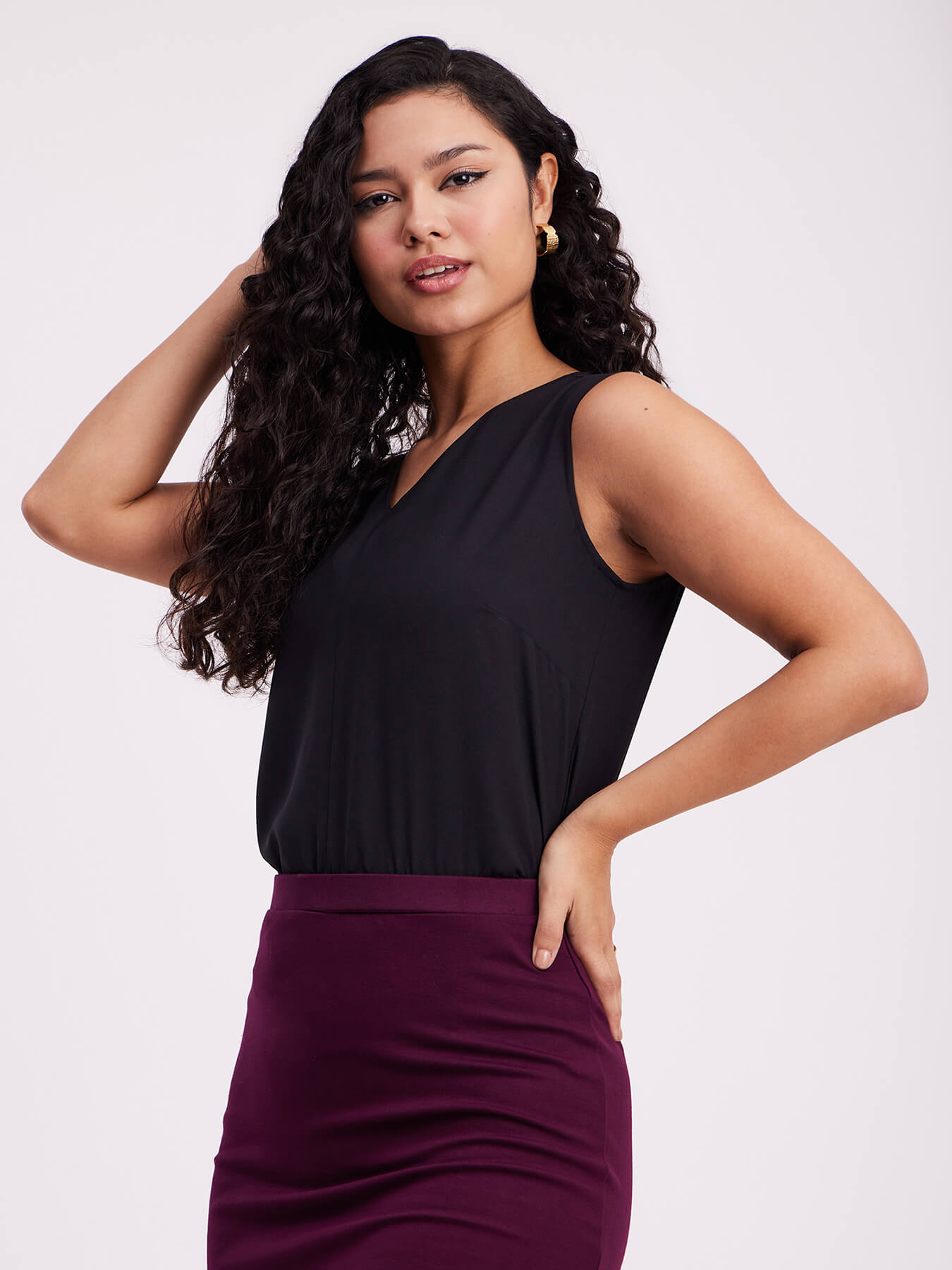 V Neck Sleeveless Top - Black