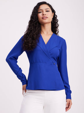 Collared Wrap Top - Royal Blue