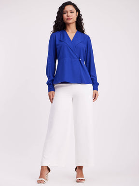 Collared Wrap Top - Royal Blue
