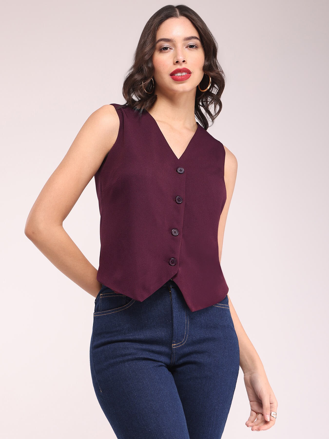 V-Neck Waistcoat - Wine