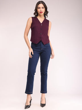 V-Neck Waistcoat - Wine