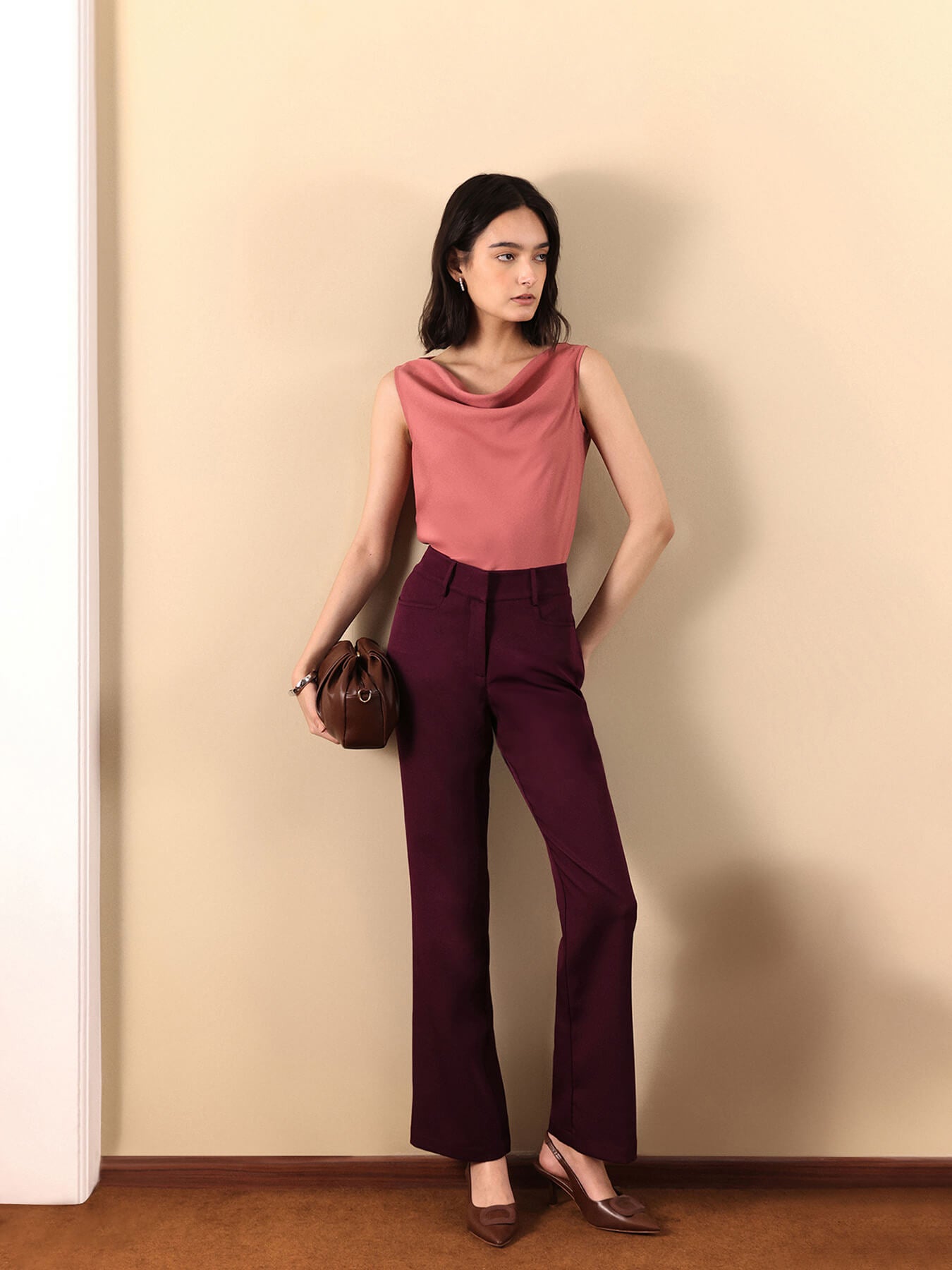 High Waist Pants - Maroon