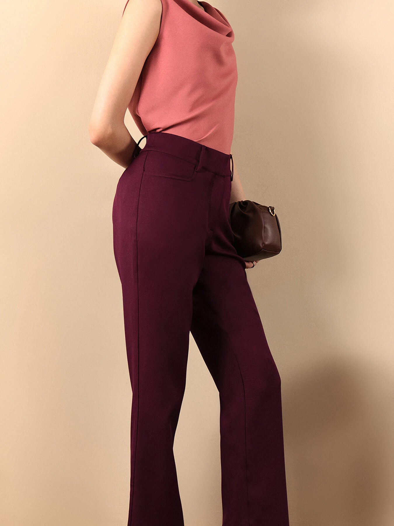 High Waist Pants - Maroon