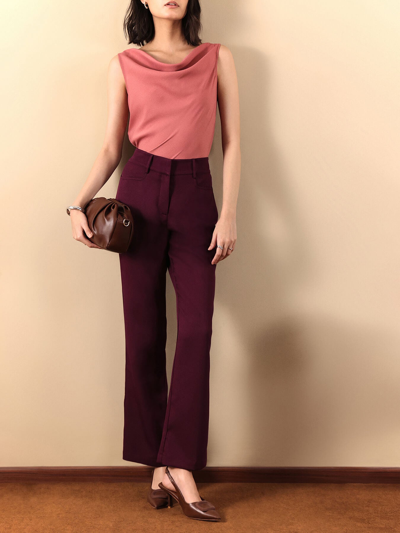 High Waist Pants - Maroon
