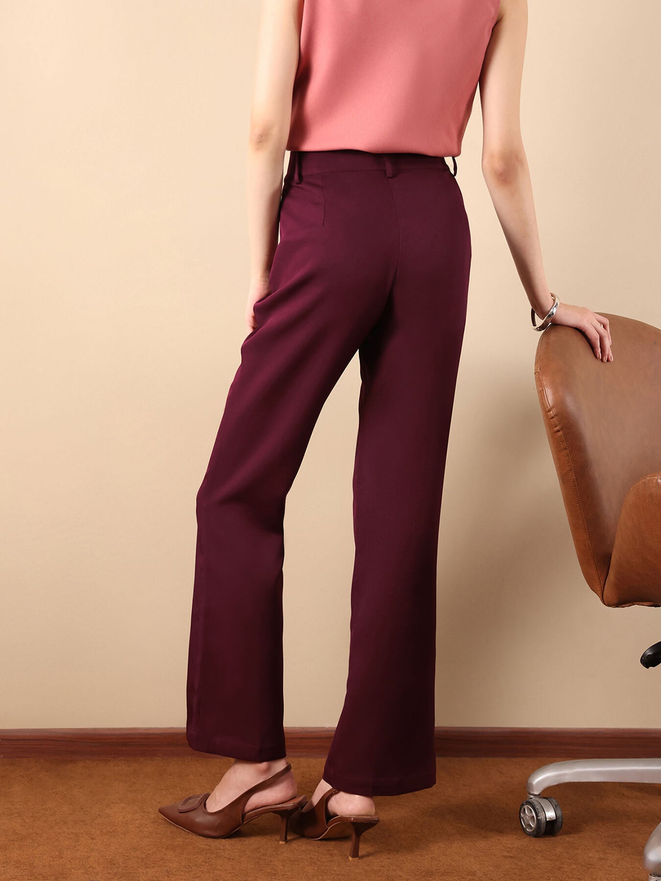 High Waist Pants - Maroon