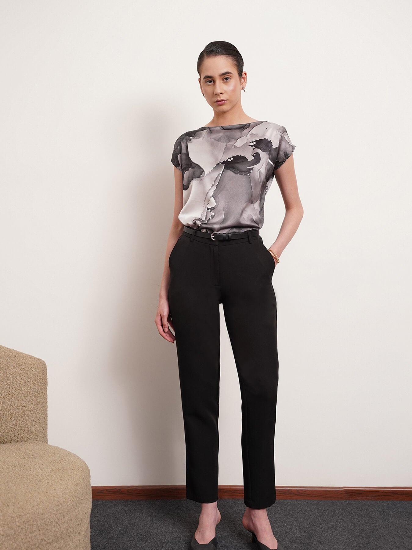 Straight Fit Trousers - Black