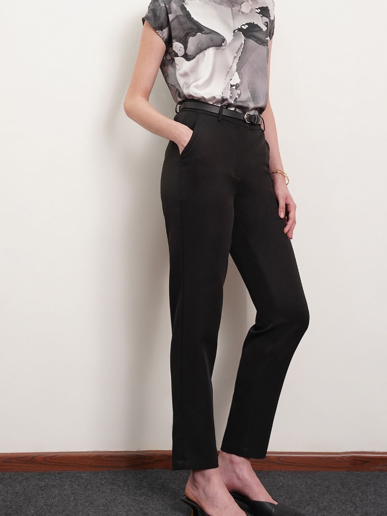 Straight Fit Trousers - Black
