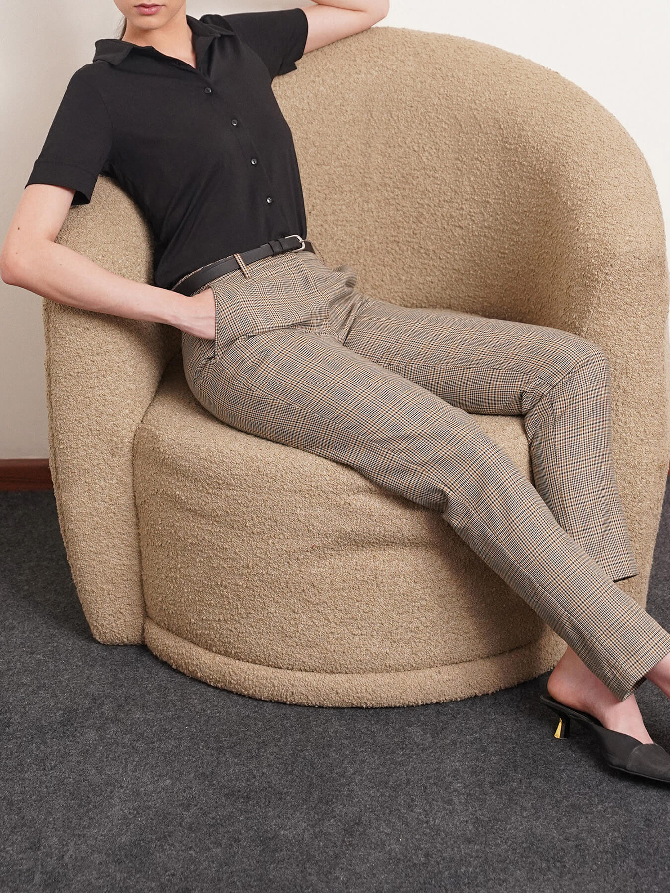 Checkered Straight Fit Trousers - Brown and Black