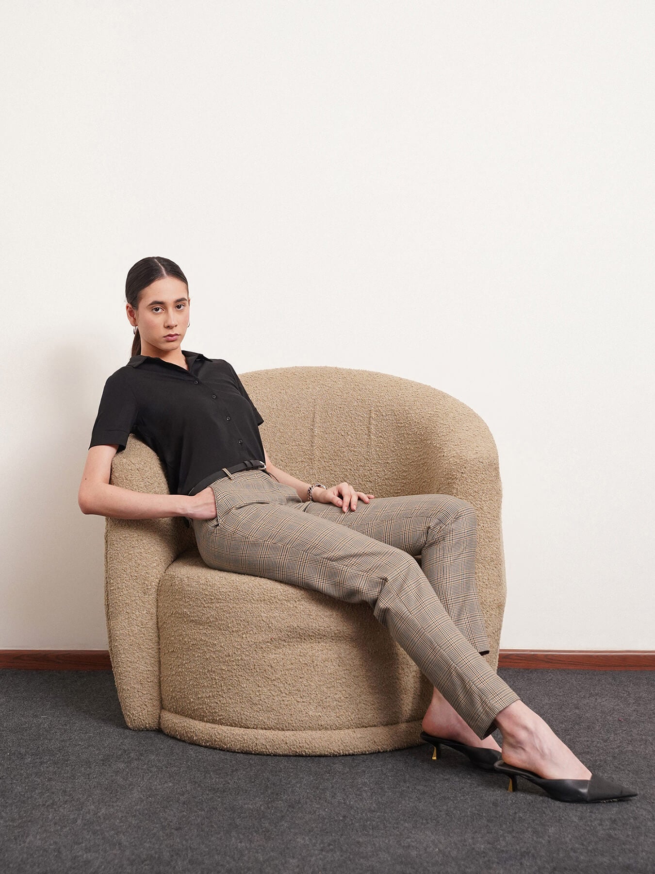 Checkered Straight Fit Trousers - Brown and Black