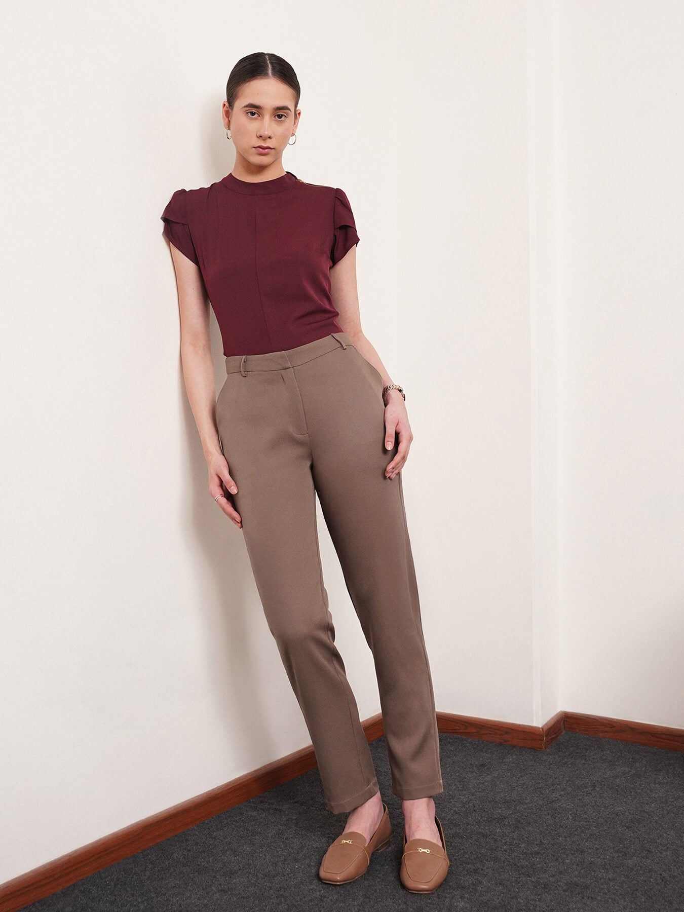Straight Fit Trousers - Brown