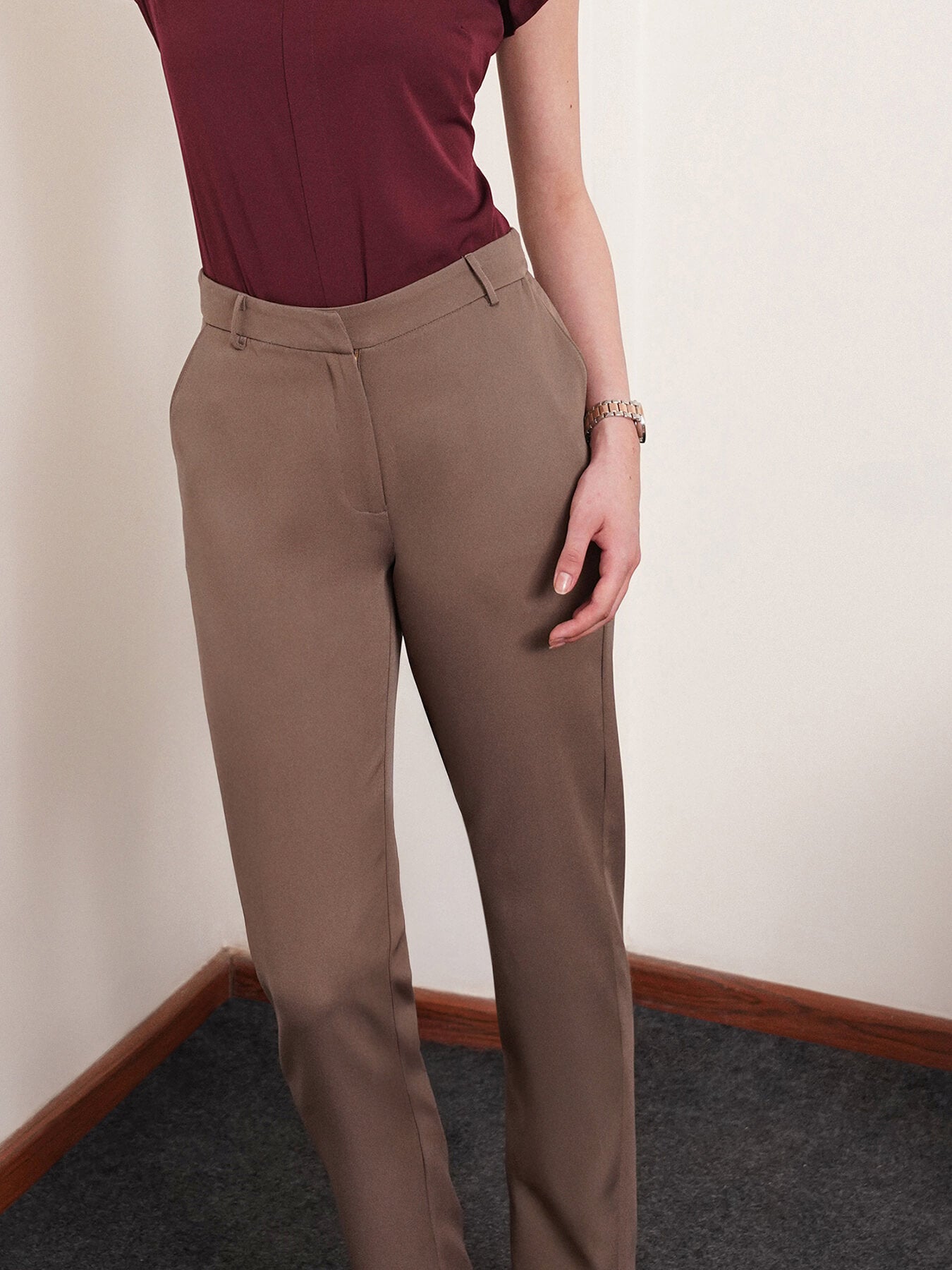 Straight Fit Trousers - Brown