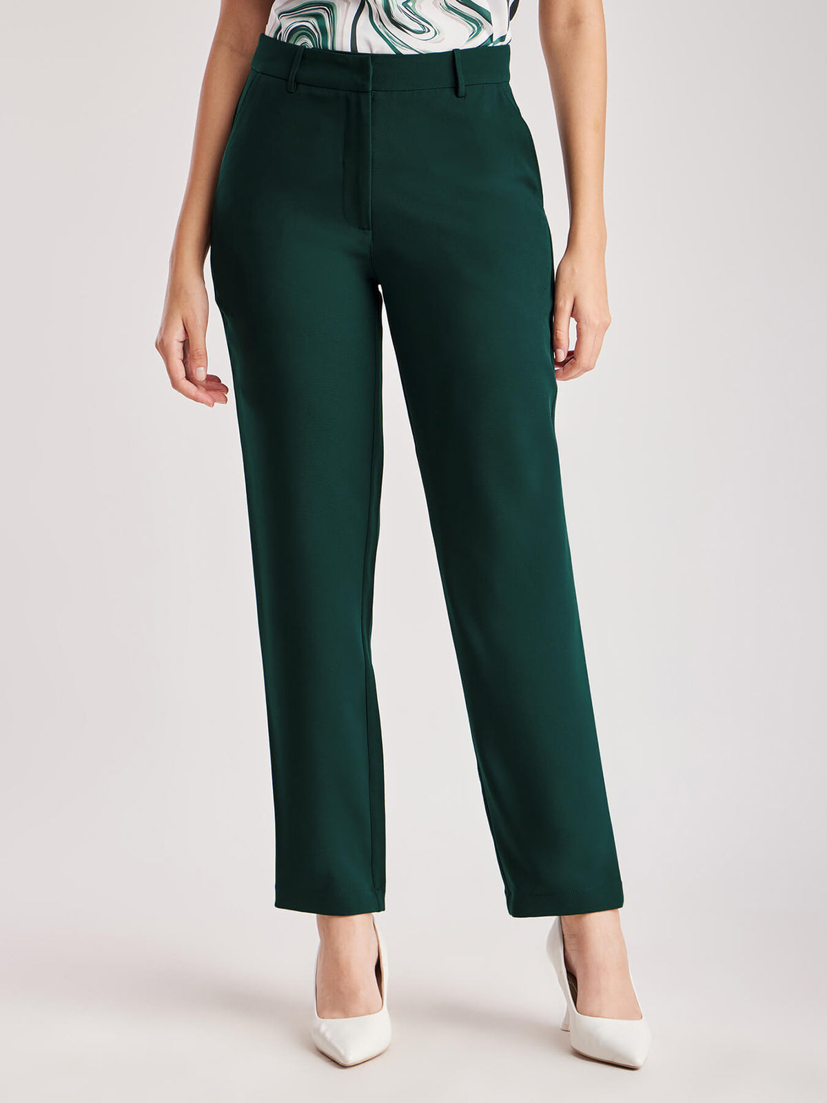 Straight Fit Mid Rise Trousers - Bottle Green