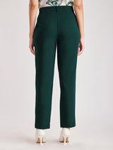 Straight Fit Mid Rise Trousers - Bottle Green