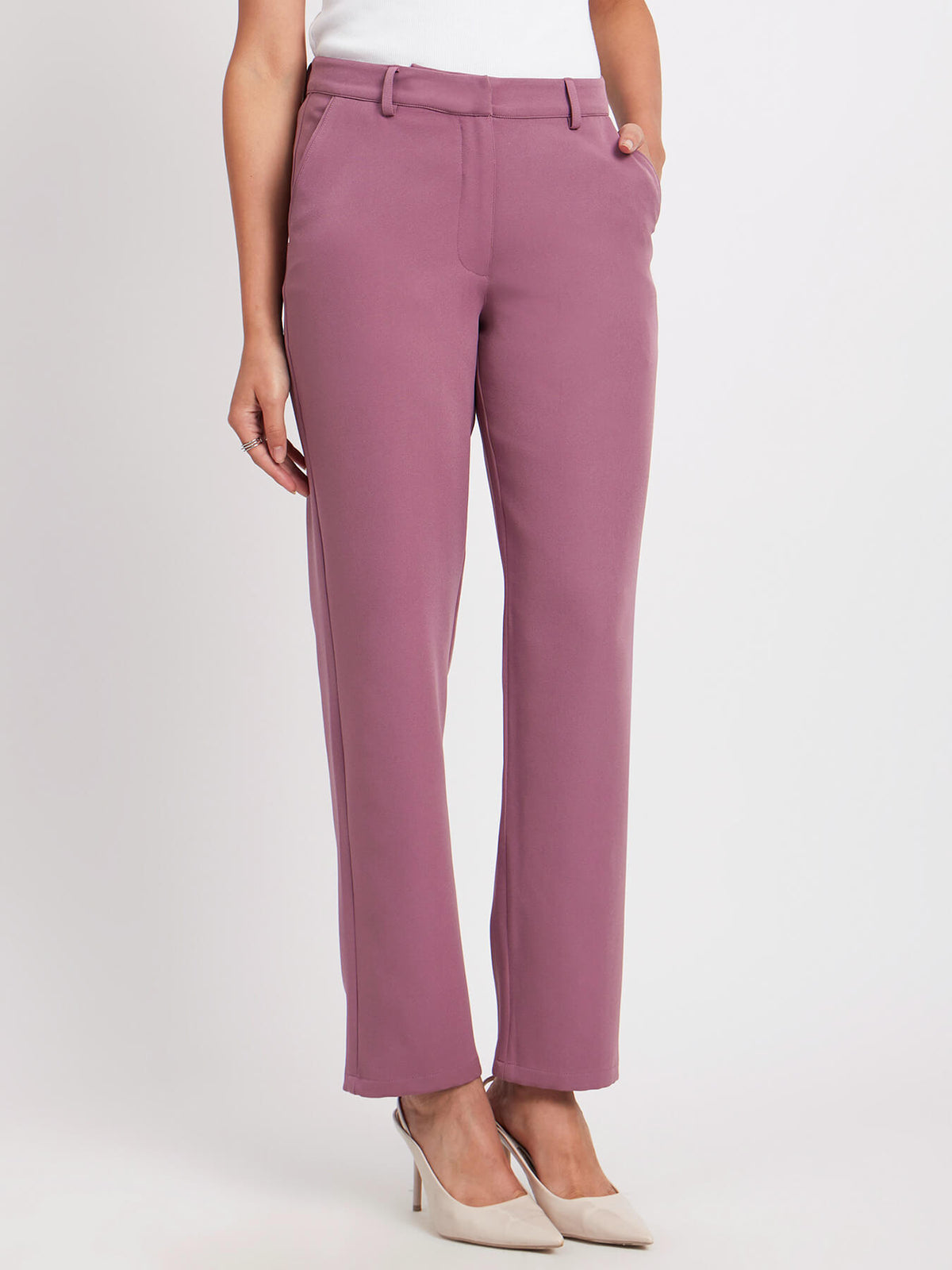 Straight Fit Trousers - Mauve