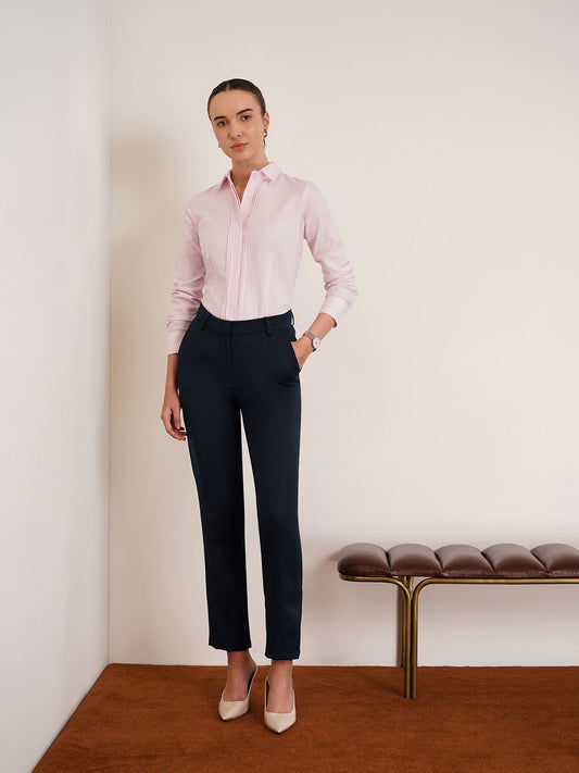 Straight Fit Solid Trousers - Navy Blue
