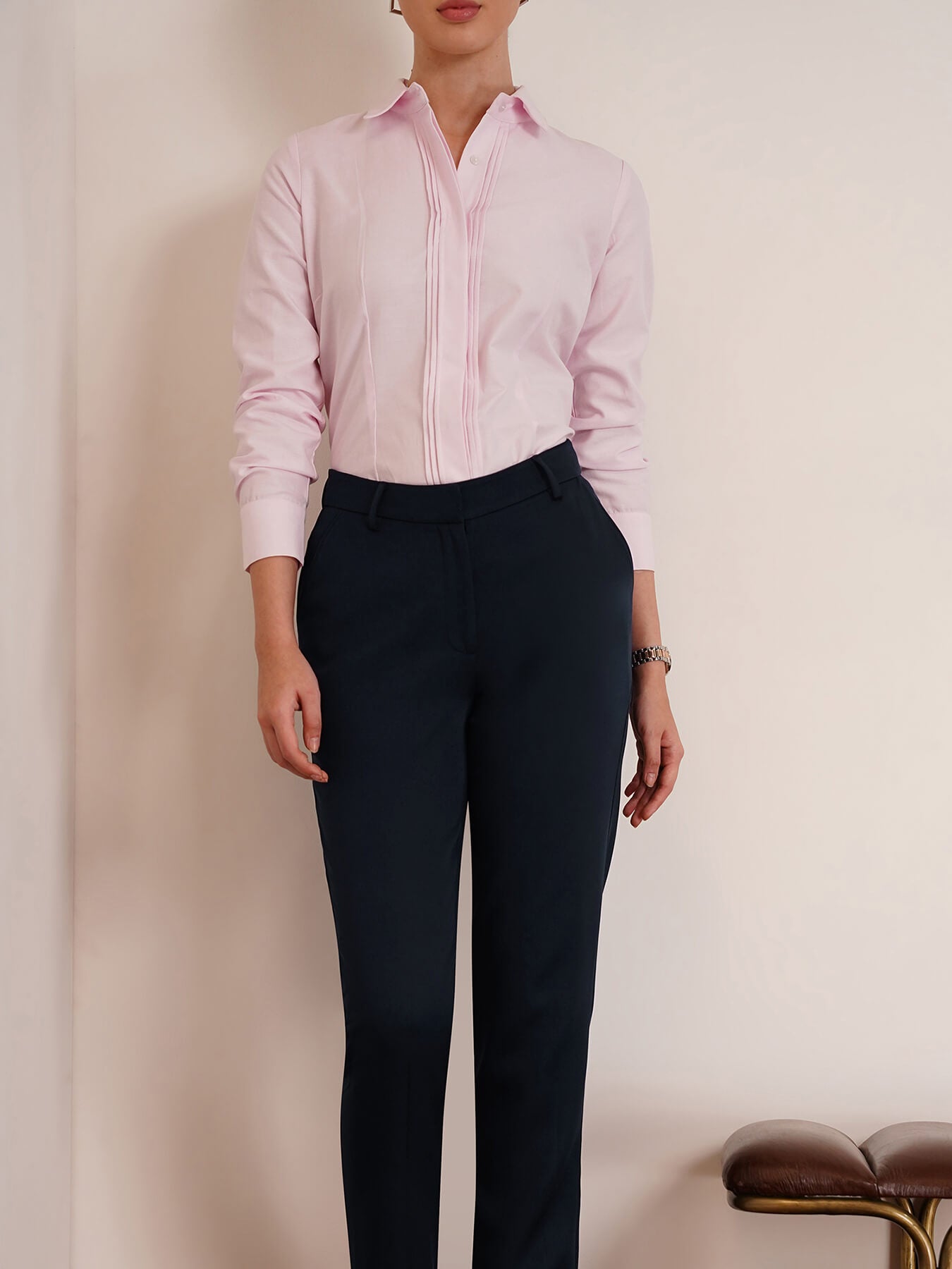 Straight Fit Solid Trousers - Navy Blue