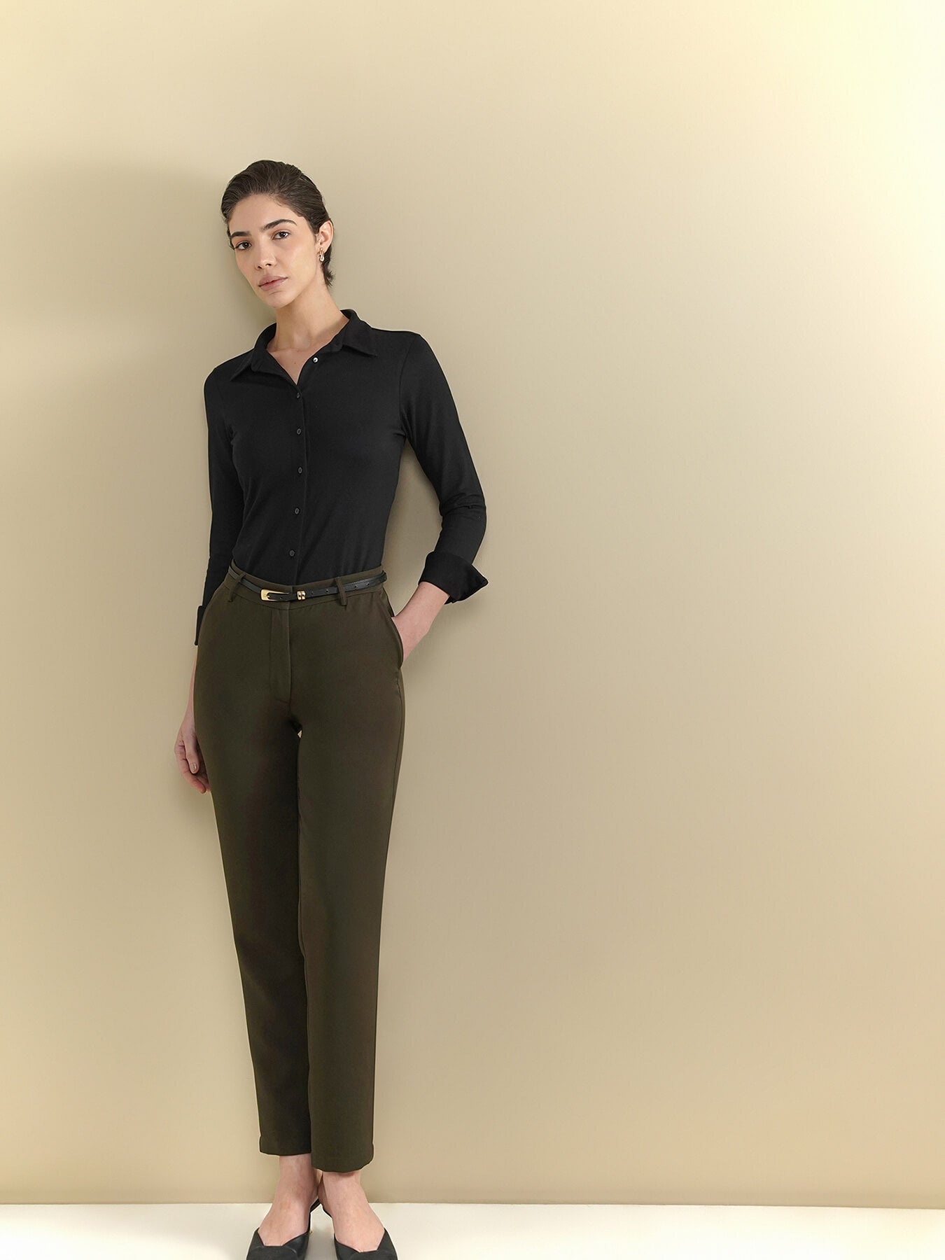 Straight Fit Trousers - Olive