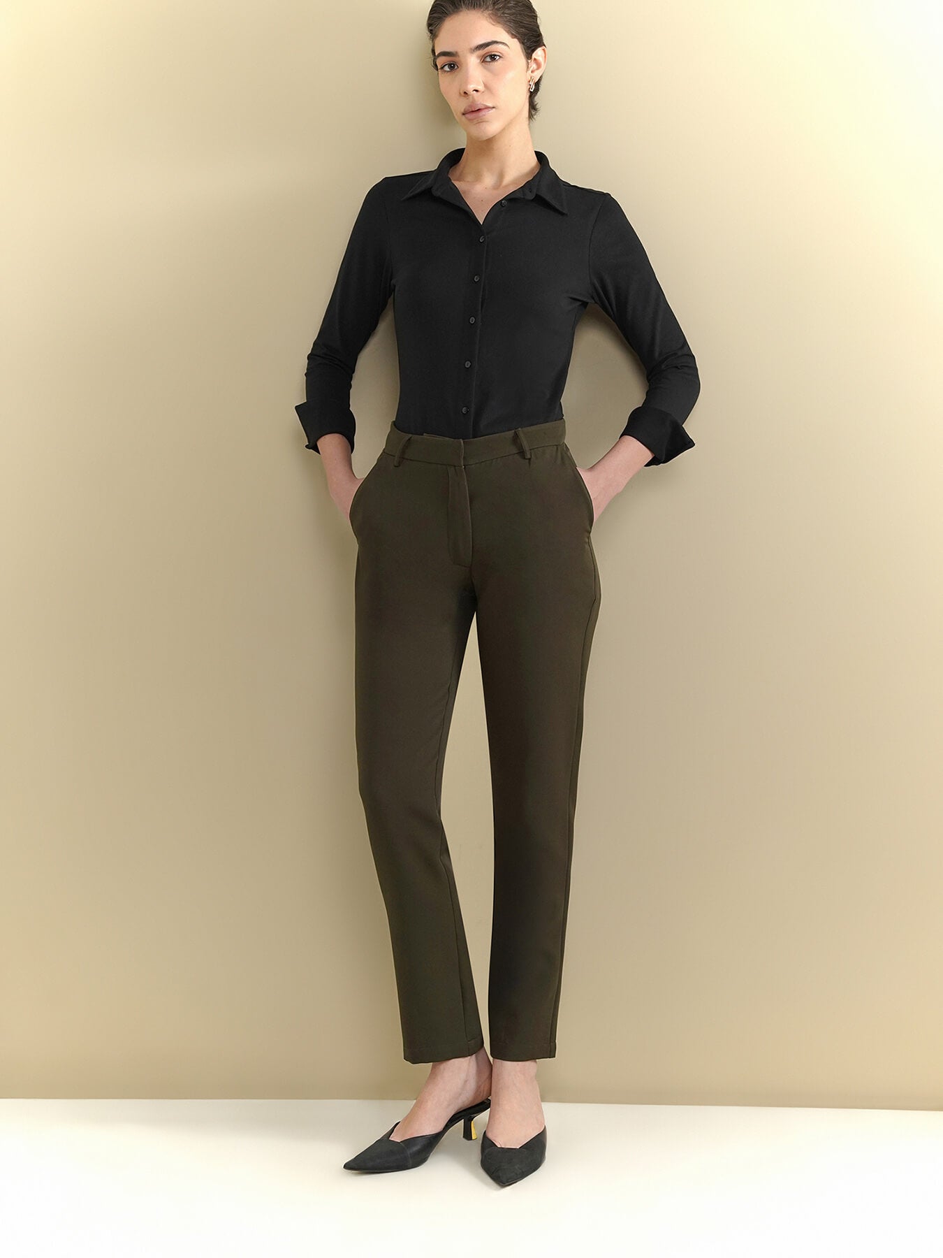 Straight Fit Trousers - Olive