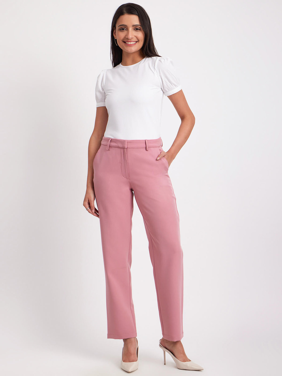Straight Fit Trousers - Pink