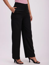 High Waist Wide Leg  Trousers - Black