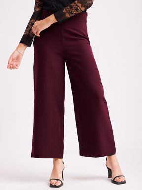 High Waist Wide Leg  Trousers - Maroon