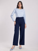 High Waist Wide Leg  Trousers - Navy