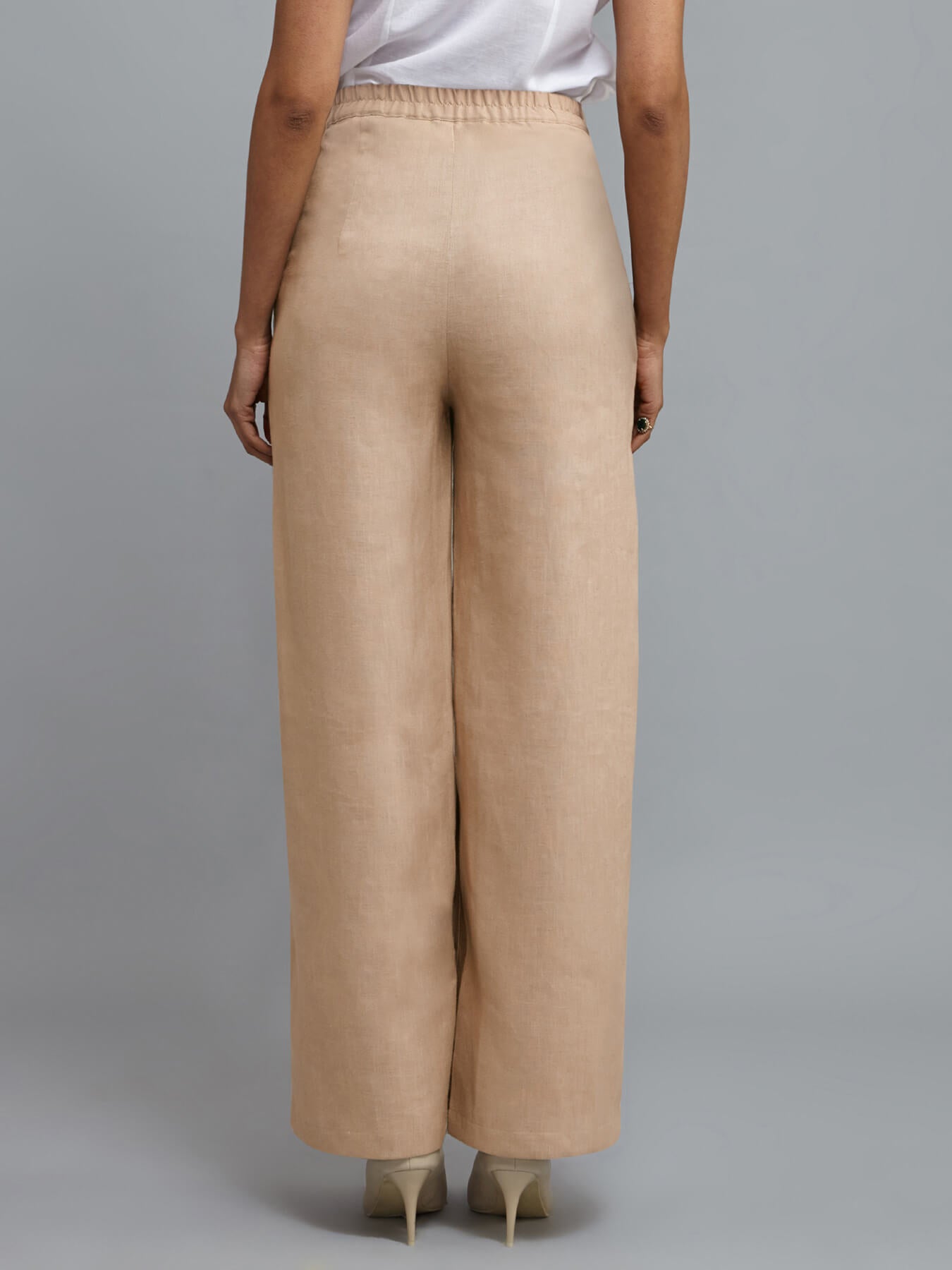 Linen Wide Leg Trousers - Pale Beige