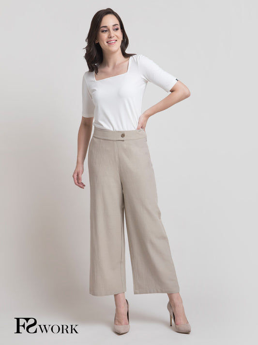 Linen Textured Culotte - Beige