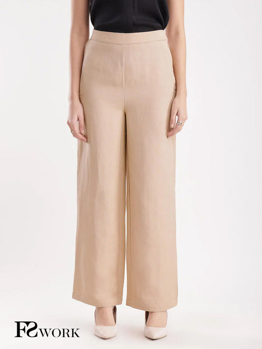 Linen Elasticated Wide Leg Pants - Beige