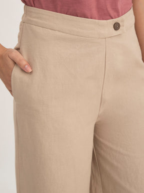 Linen Elasticated Wide Leg Pants - Beige