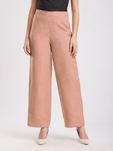 Linen Elasticated Wide Leg Trousers - Dusty Pink